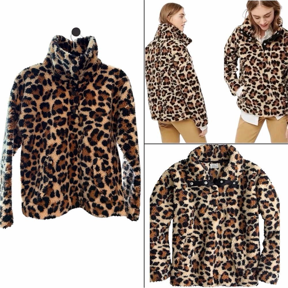 J. Crew Women's Leopard Print Teddy Jacket